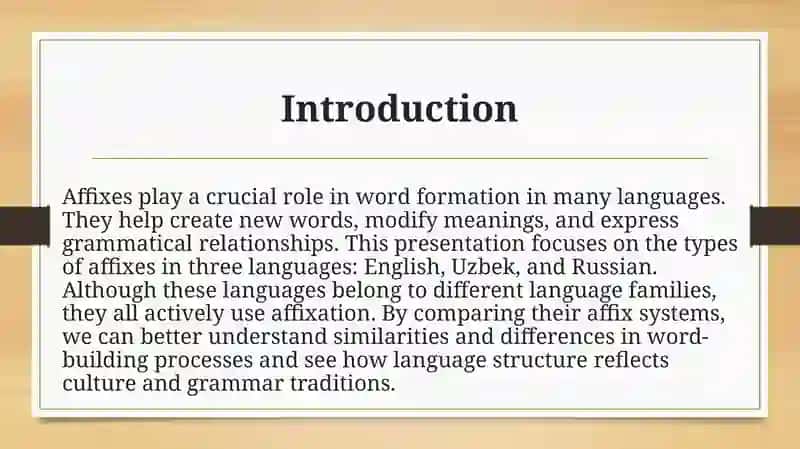 Types of affixes in English Uzbek and Russian 3