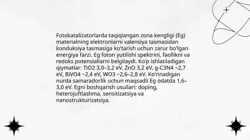 Fotokatalizatorlarda taqiqlangan zona kengligi 3