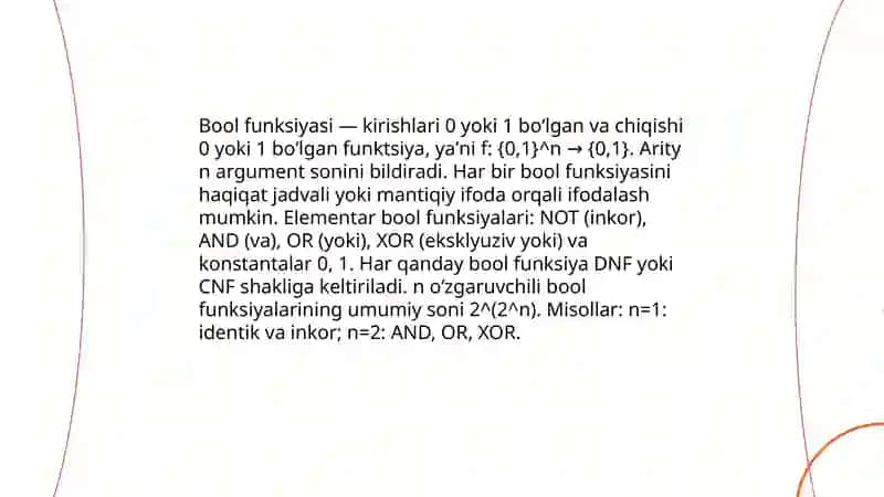 Bull funksiyalari.Elementar bul funksiyalari 3