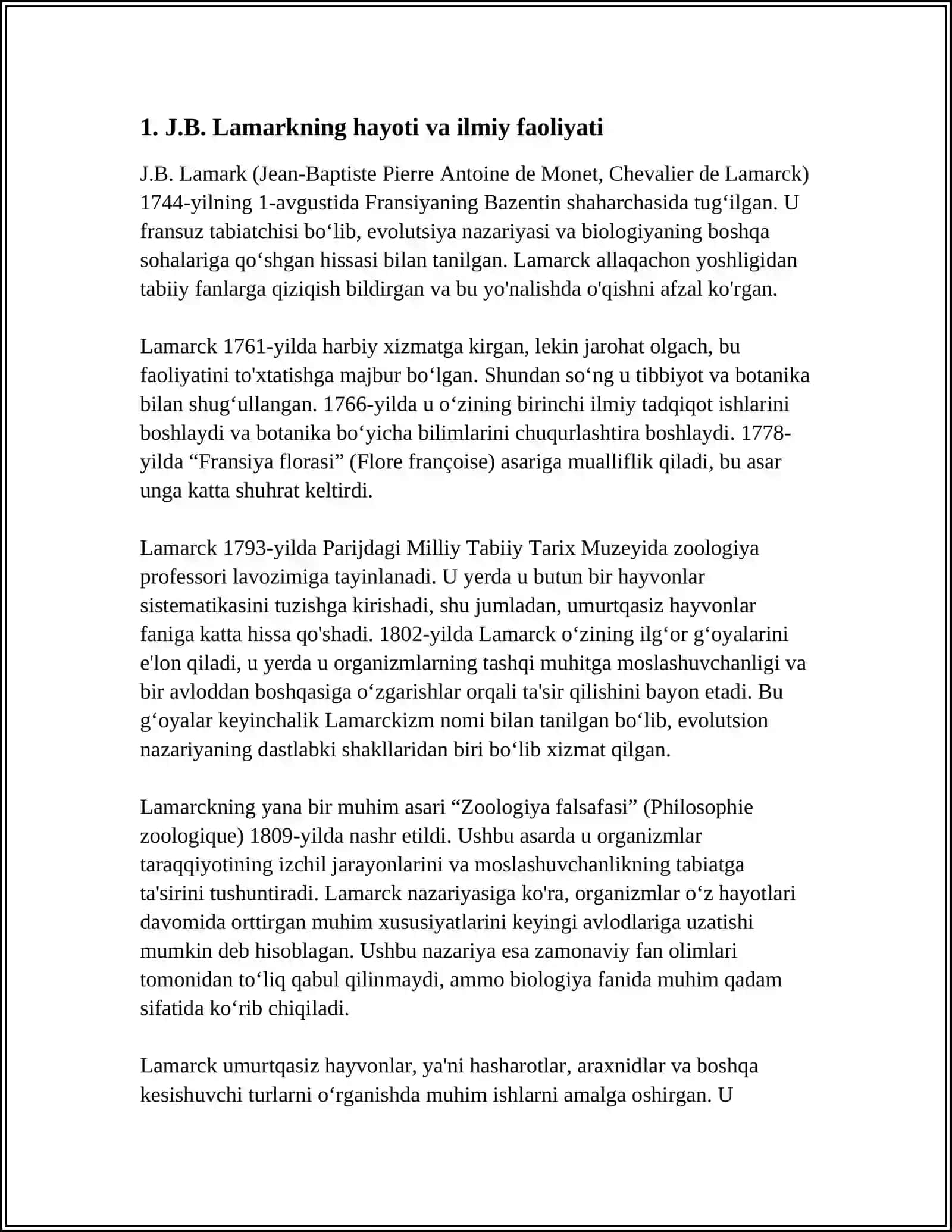 J.B. LAMARKNING EVALYUTSION TA'LIMOTI 3