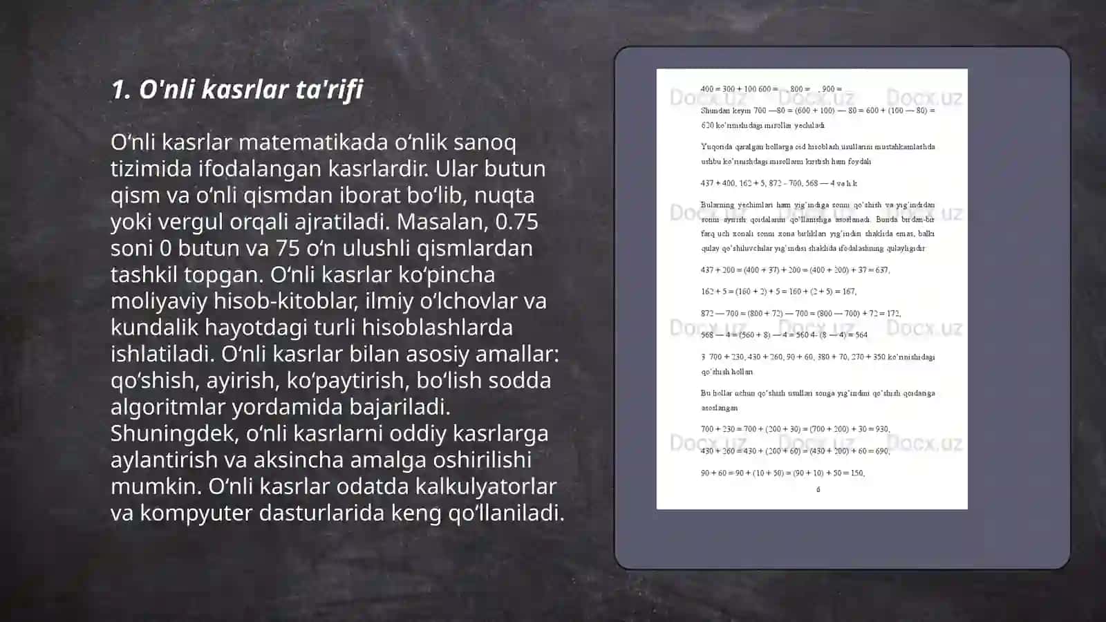O'nli kasrlar va ular ustida arifmetik amallar 3