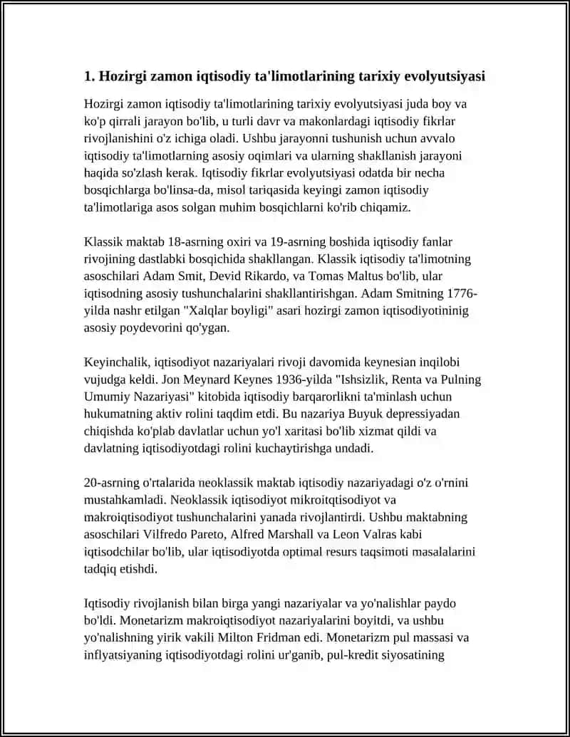 HOZIRGI ZAMON IQTISODIY TA'LIMOTLARI EVOLYUTSIYASI 3