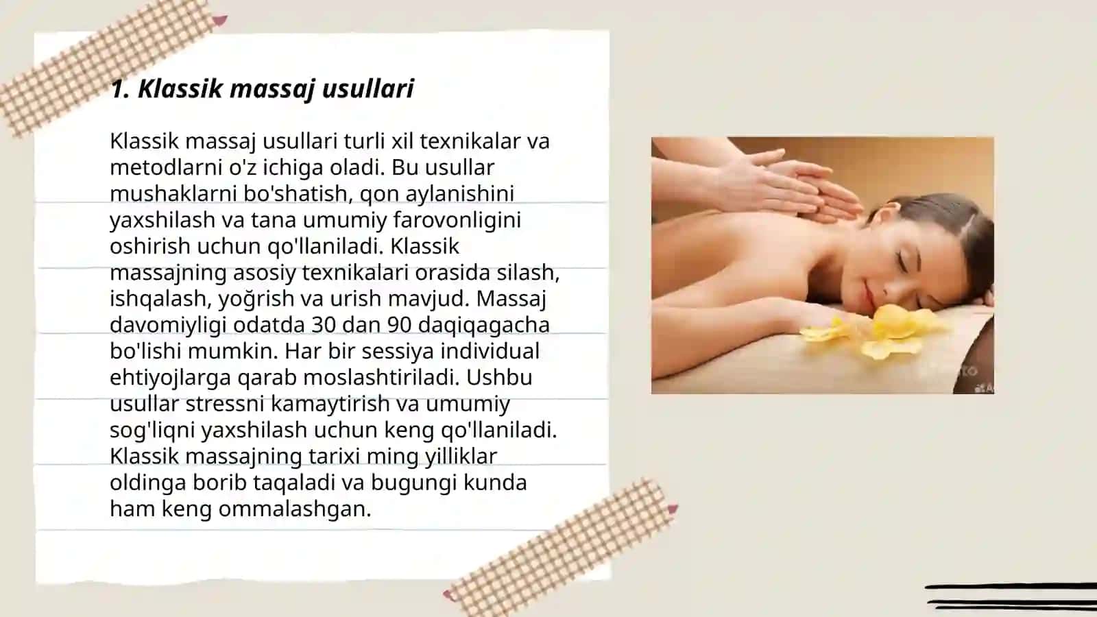 Massaj. Davolovchi massaj usullari 3