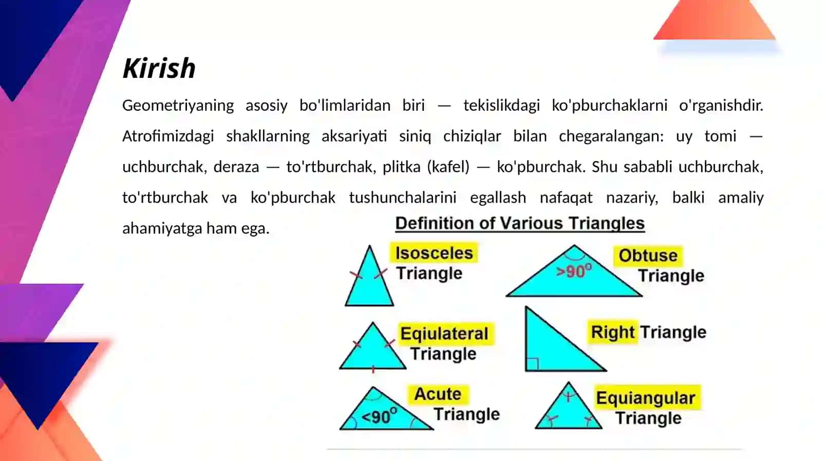 Uchburchkalar, To’rtburchaklar va Ko’pburchaklar 3