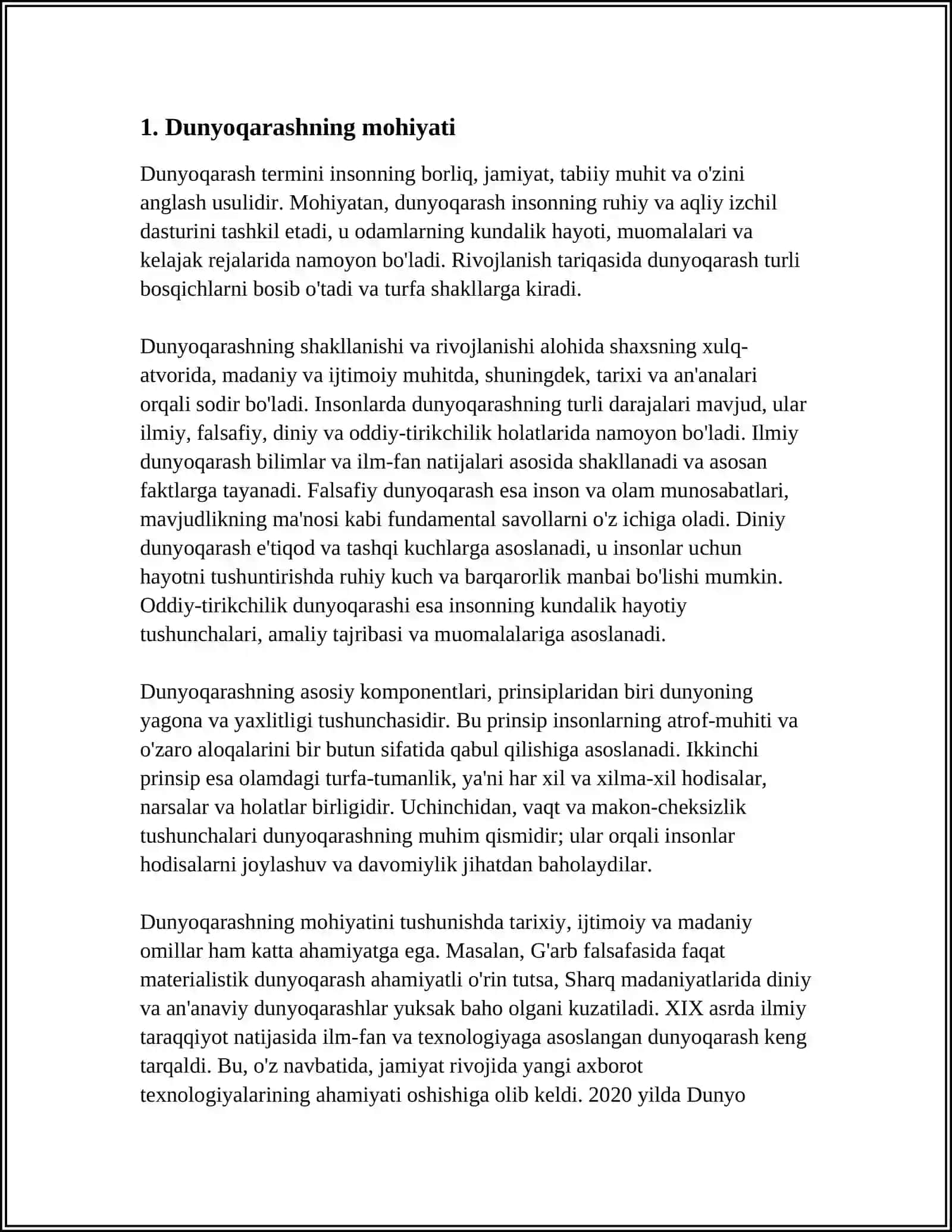 DUNYOQARASHNING MOHIYATI, TUZILISHI VA ASOSIY FUNKSIYALARI 3