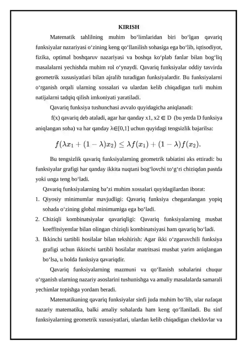 Qavariq funksiyalar sinfi, ularning xossalari. 3