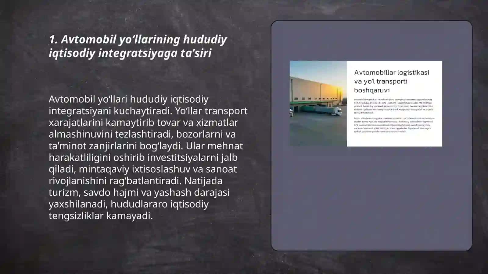 Avtomobil yoʻllarining ijtimoiy iqtisodiy ahamiyatini oʻrganish 3