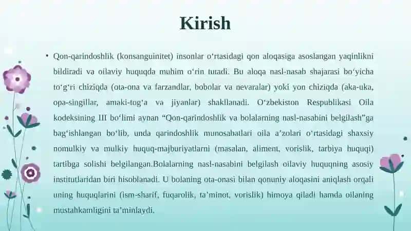 Qon-qarindoshlik.Bolalarning nasl-nasabi belgilash 3