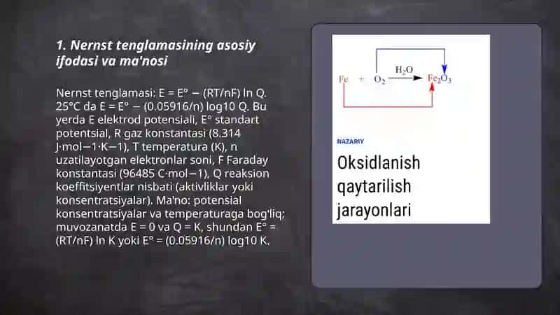 Nernest tenglamasi. Oksidlanish Qaytarilish potensiali 3
