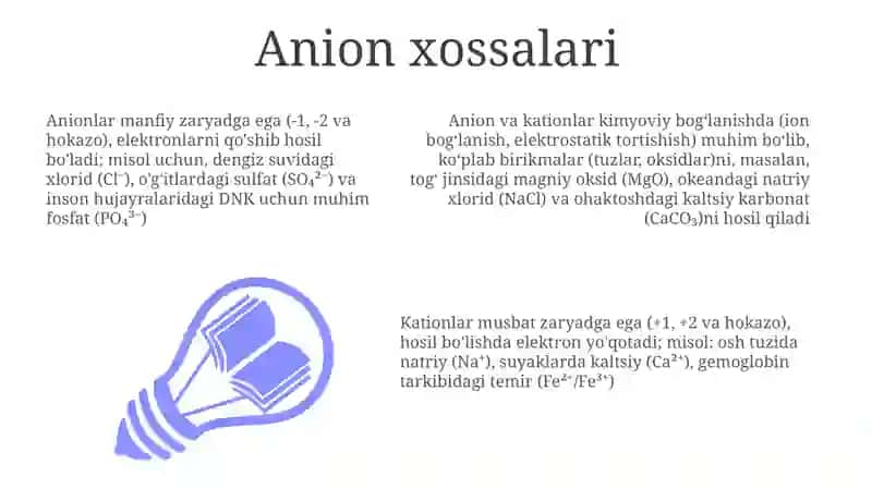 Anionlar va kationlar umumiy takrorlash 3