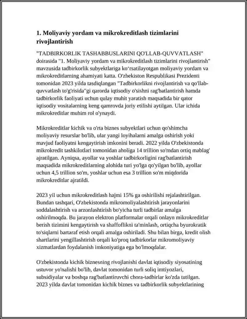 TADBIRKORLIK TASHABBUSLARINI QO'LLAB-QUVVATLASH 3