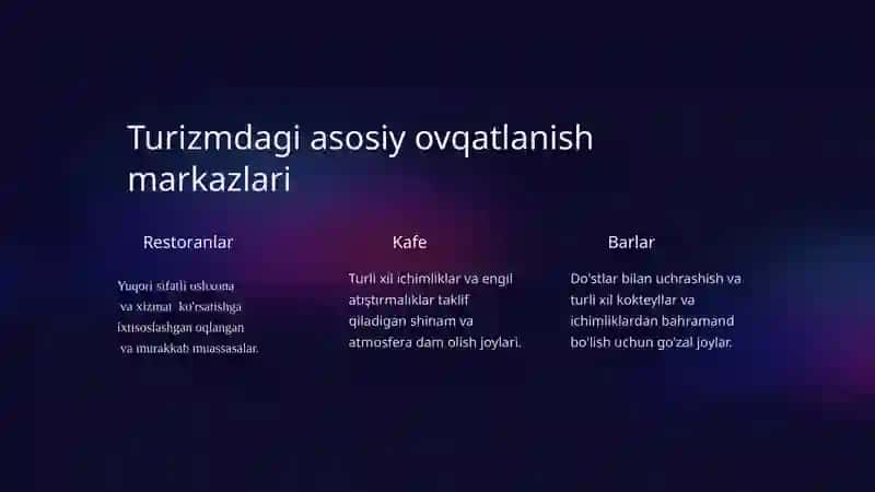 Ovqatlanish korxonalari turizmda asosiy omili 3