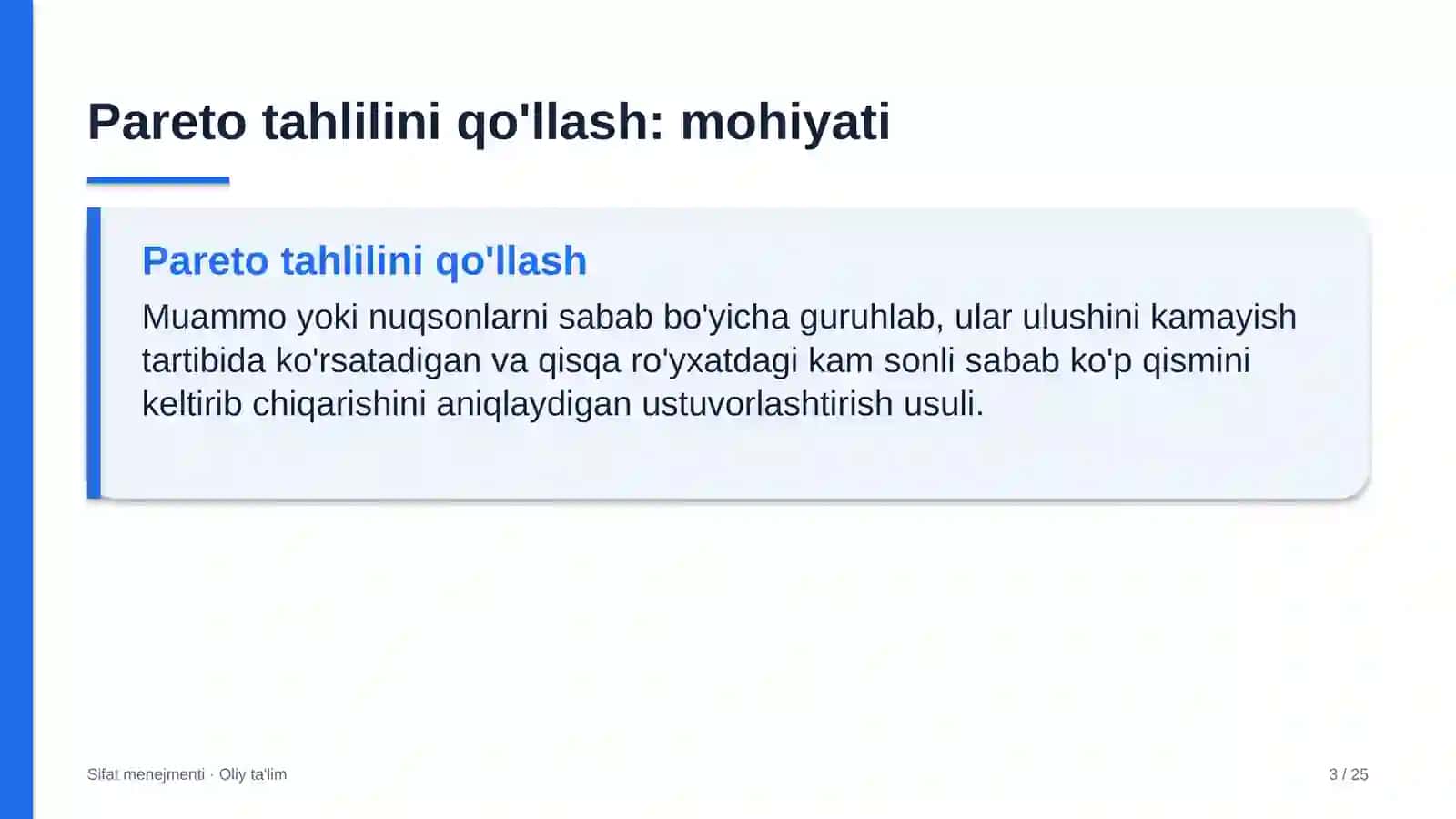 Elektr tarmoqlari korxonalarida Pareto tahlilini qo'llash 3