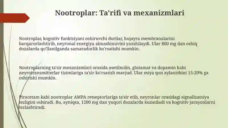 Nootropvositalar va analeptiklar 3