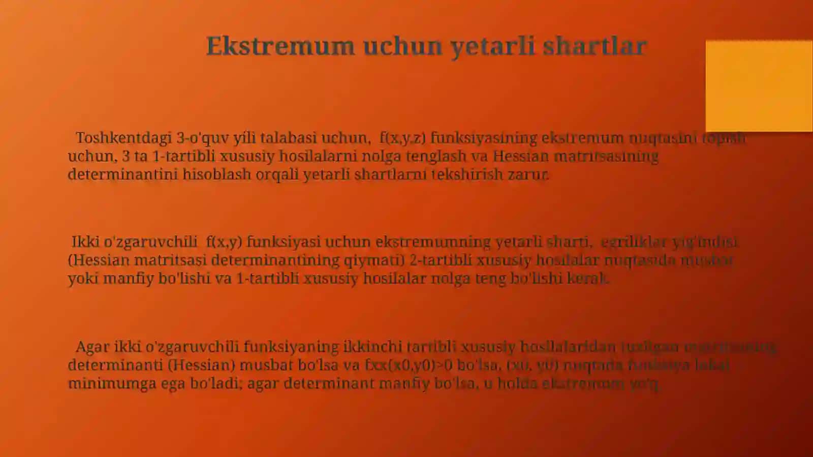 Ekstremumning zaruriy va yetarli shartlari 3