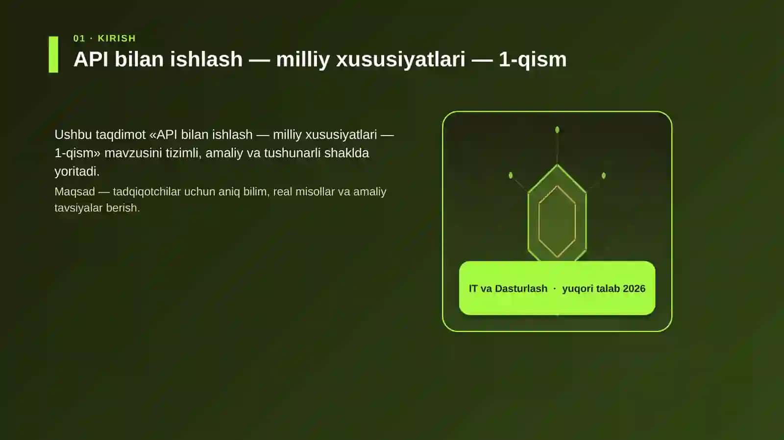 API bilan ishlash — milliy xususiyatlari — 1-qism 3