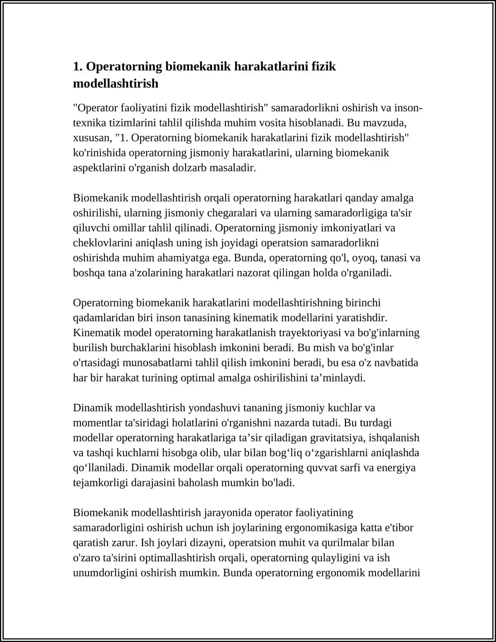 OPERATOR FAOLIYATINI FIZIK MODELASHTIRISH 3