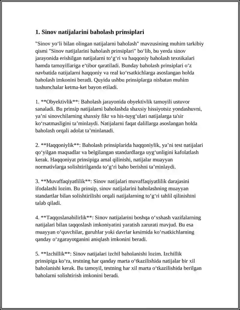 SINOV YOʻLI BILAN OLINGAN NATIJALARNI BAHOLASH 3