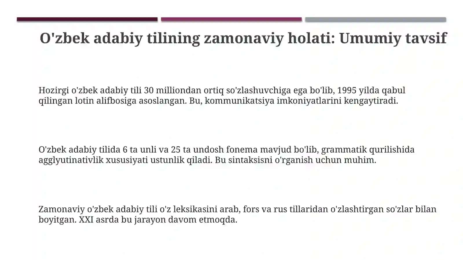 O'zbek adabiy tilining zamonaviy holati: Til va nutq me'yorlari 3