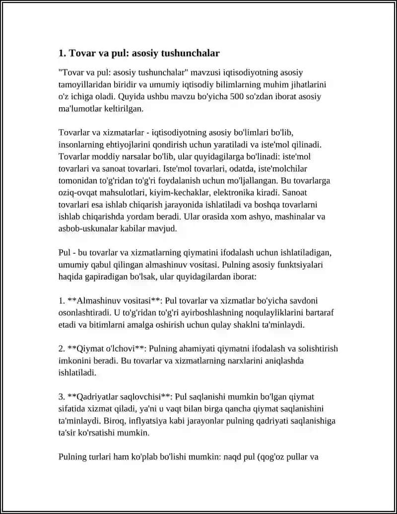 IQTISODIYOTDA TOVAR VA PUL 3