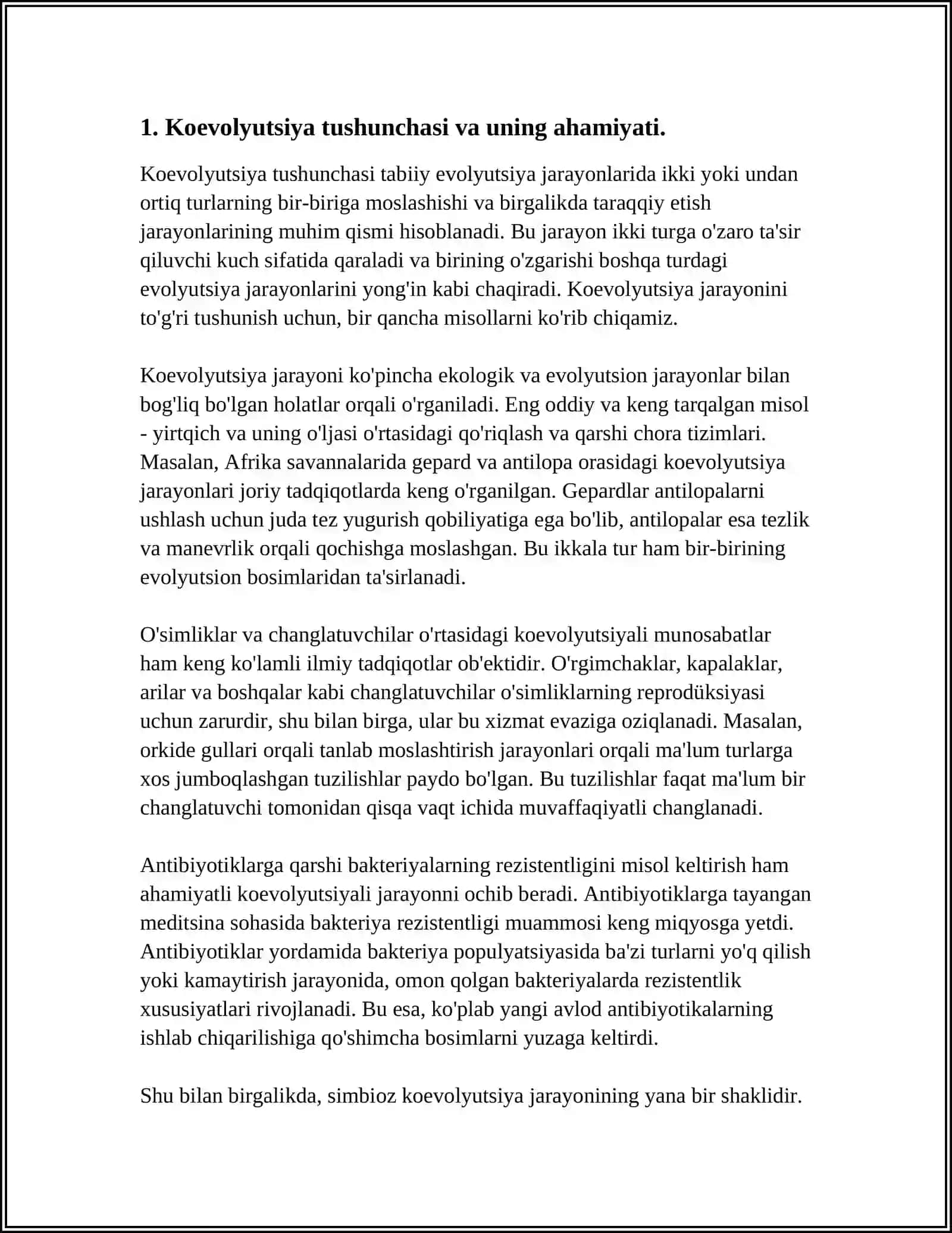 ''KOEVOLUTSIYA VA ENVIRONMENTALIZM DIALEKTIKASI'' HAQIDA ESSE TAYYORLASH 3