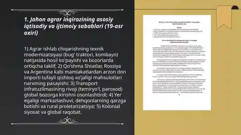 Jahon agrar inqirozi va ikkinchi ilmiy texnik inqilobi 19 asr oxiri 20 asr boshi 3