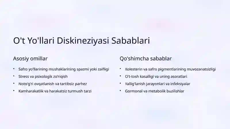 O't Yo'llari Diskineziyasi: Turlari va Davolash 3
