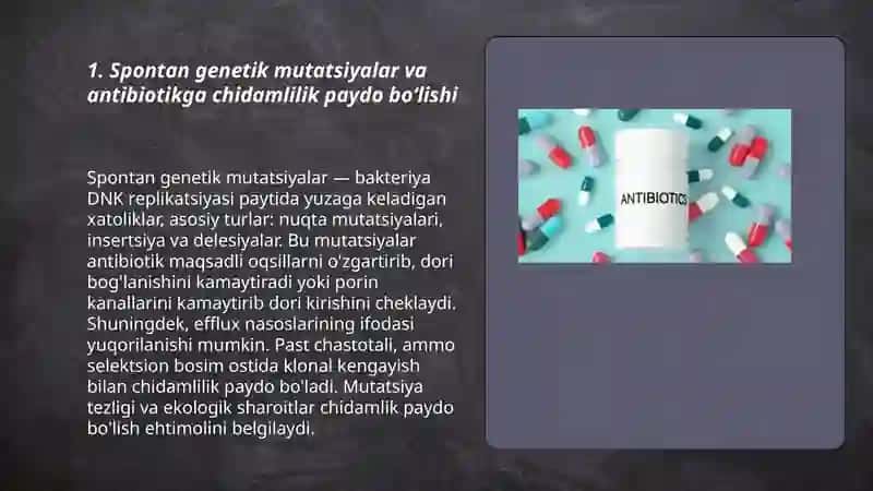 Bakteriyalarning antibiotiklarga chidamli shakllarini paydo boʻlish mexanizimlari 3