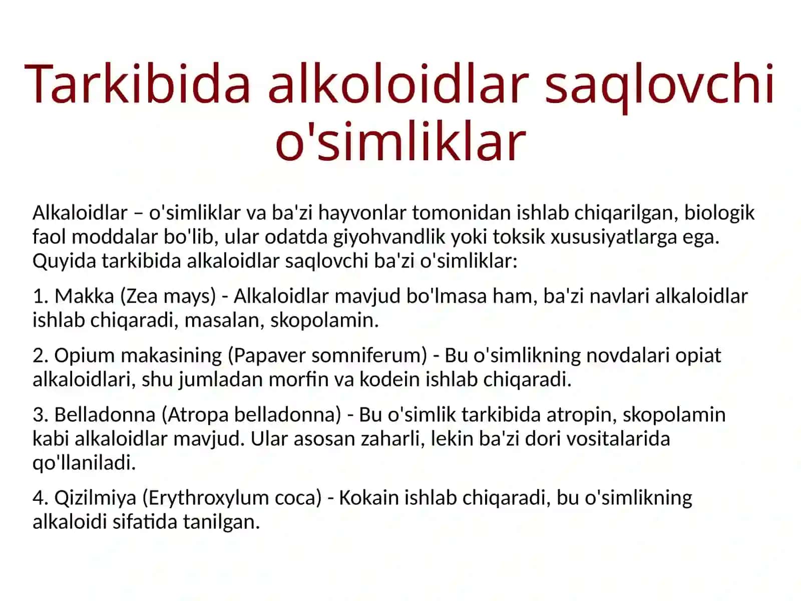 Alkaloidlar saqlovchi o'simliklar 3