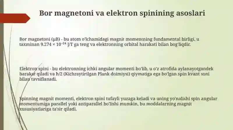 Bor magnetoni va elektron spini asoslari 3