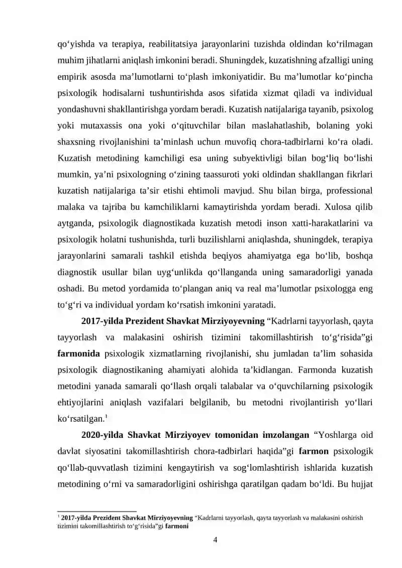 Psixologik diagnostikada kuzatish metodining oʻrni 3