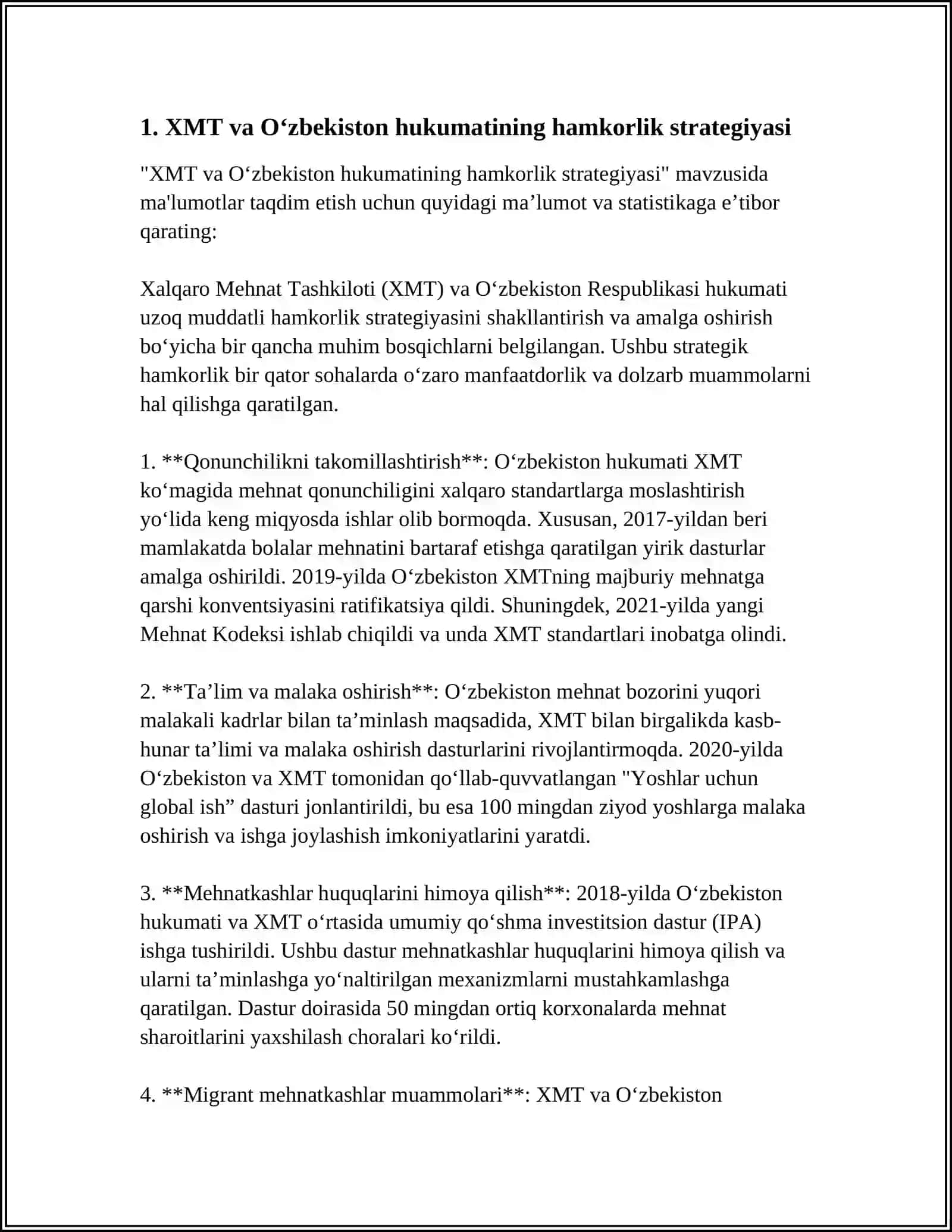 OʻZBEKISTON VA XMT MEHNAT TASHKILOT ALOQLARII 3