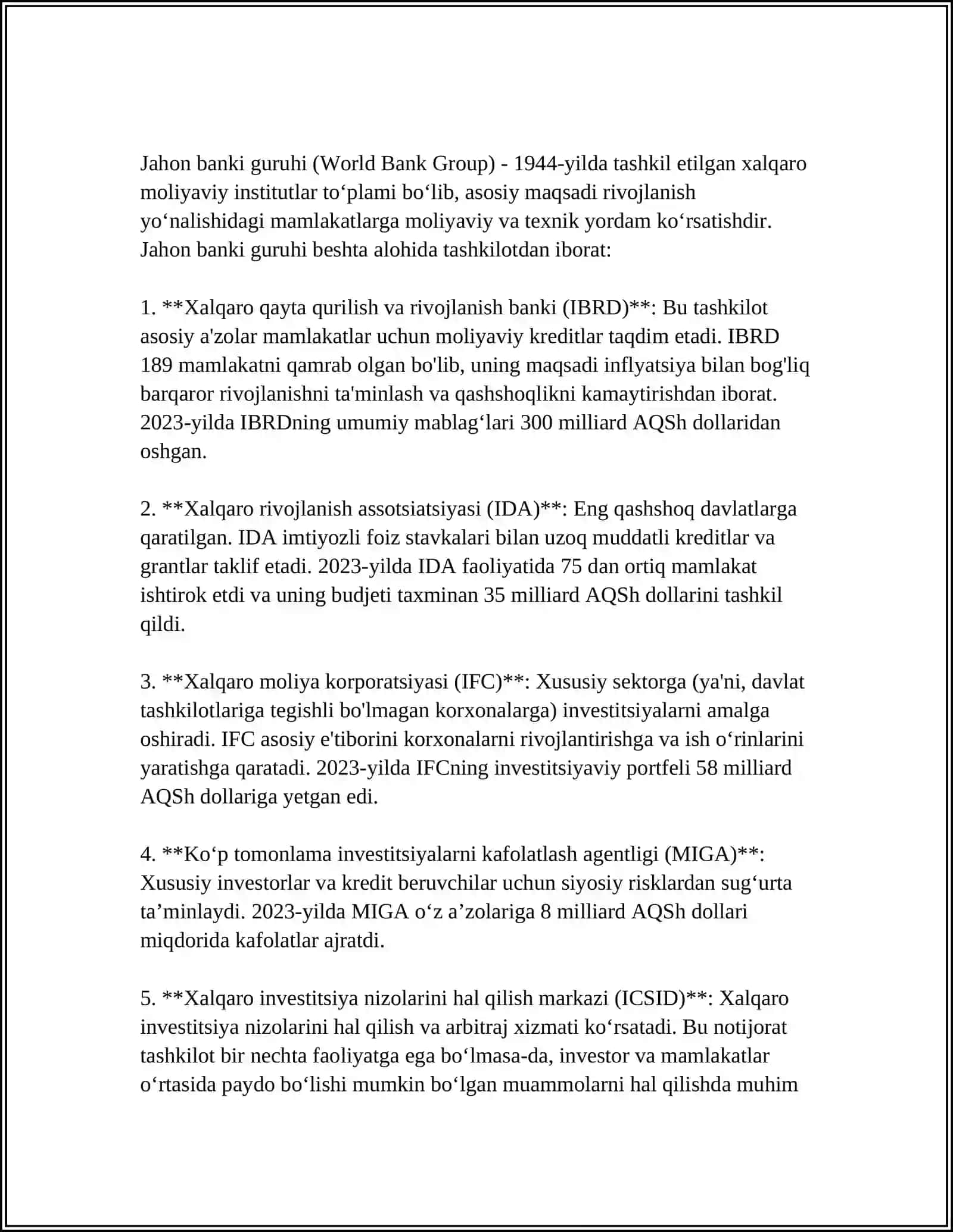 JAHON BANKI GURUHINING KREDITLASH FAOLIYATI VA UNING O‘ZIGA XOS JIHATLARI 3