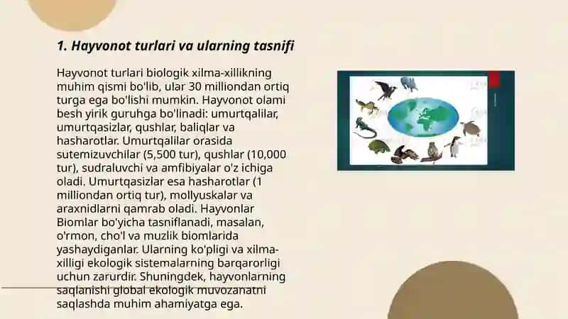 Hayvonot olamining xilma xilligi 3