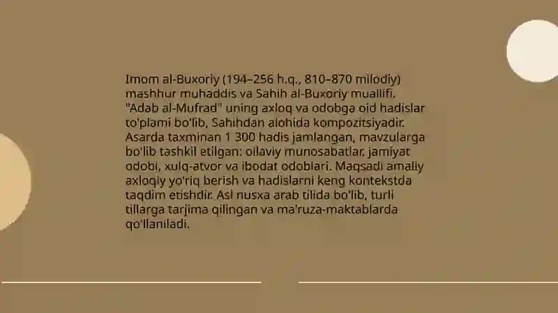 Imom al-Buxoriy va "Adab al-Mufrad" 3