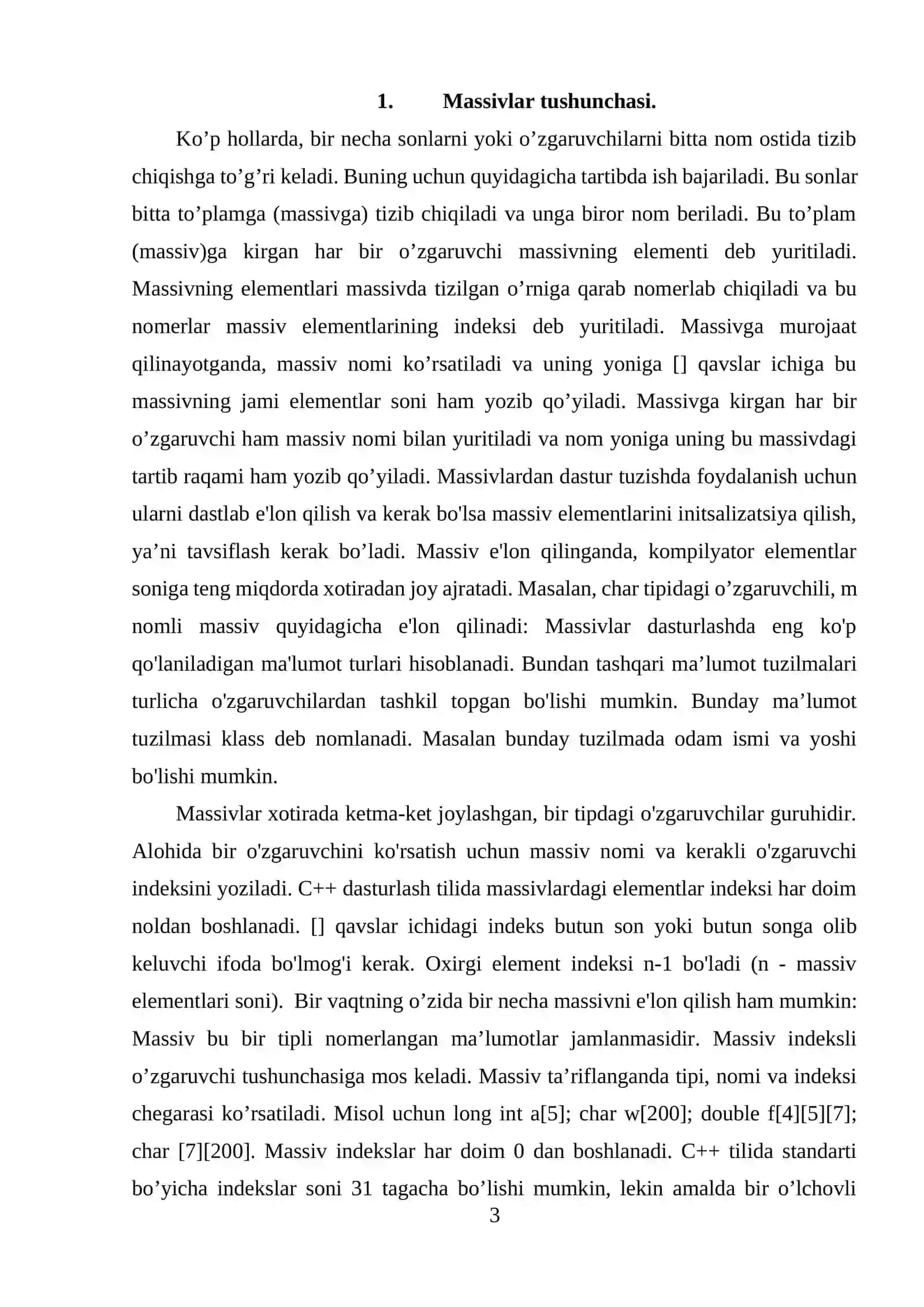 Massivlar tushunchasi. Massiv elementlarini saralash va saralash usullari haqida. Quicksort saralash algoritmi 3