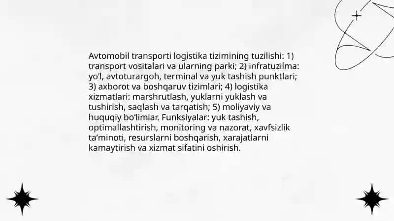 Avtomobil transportida logistika tizimlari va ularning samaradorligi 3