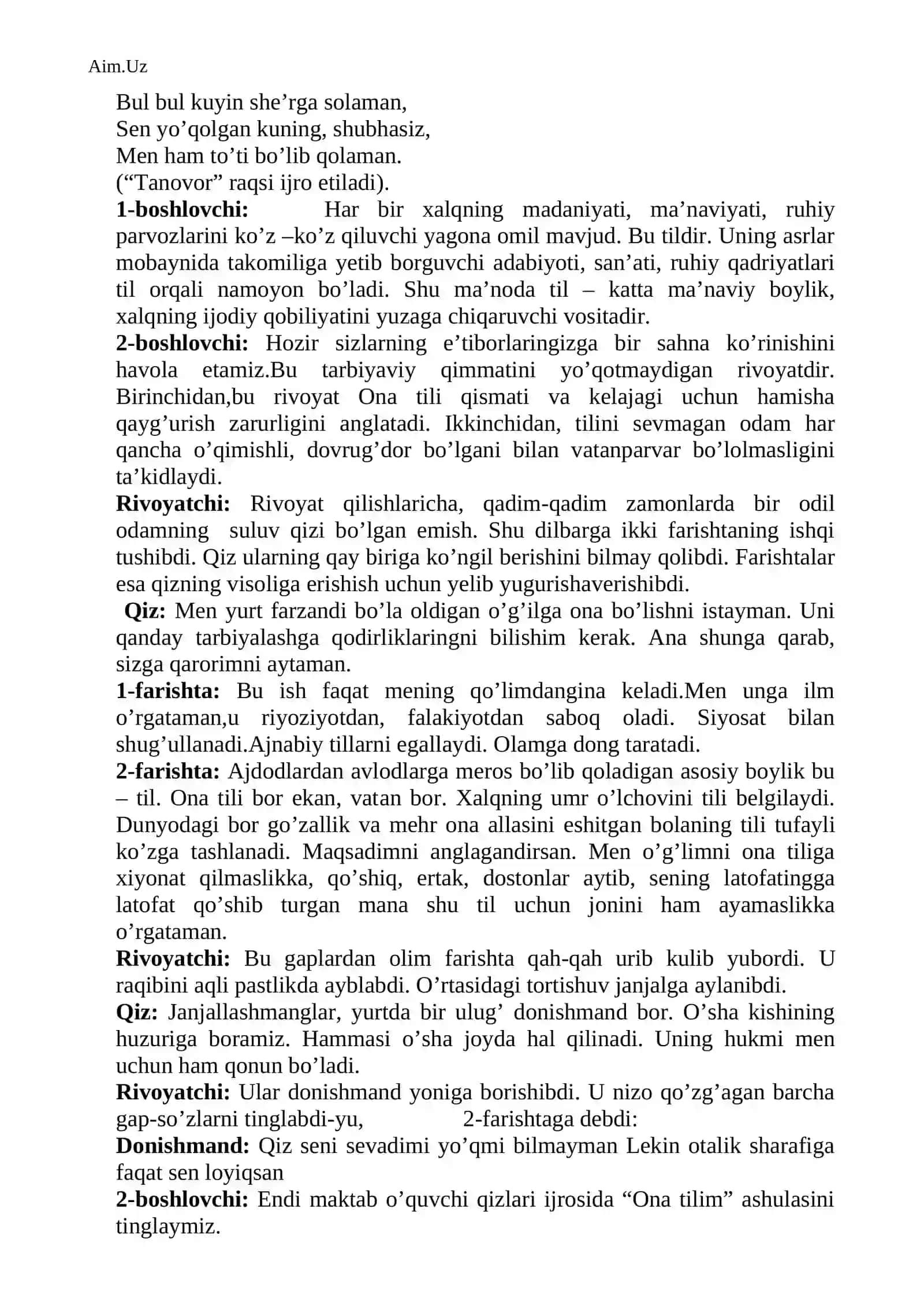 “Siz tilni asrangiz!” senariy 3