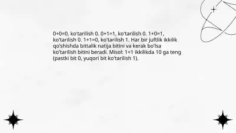 Ikkilik sаnоq sistеmаsidаgi sоnlаrni qo’shish vа аyirish 3