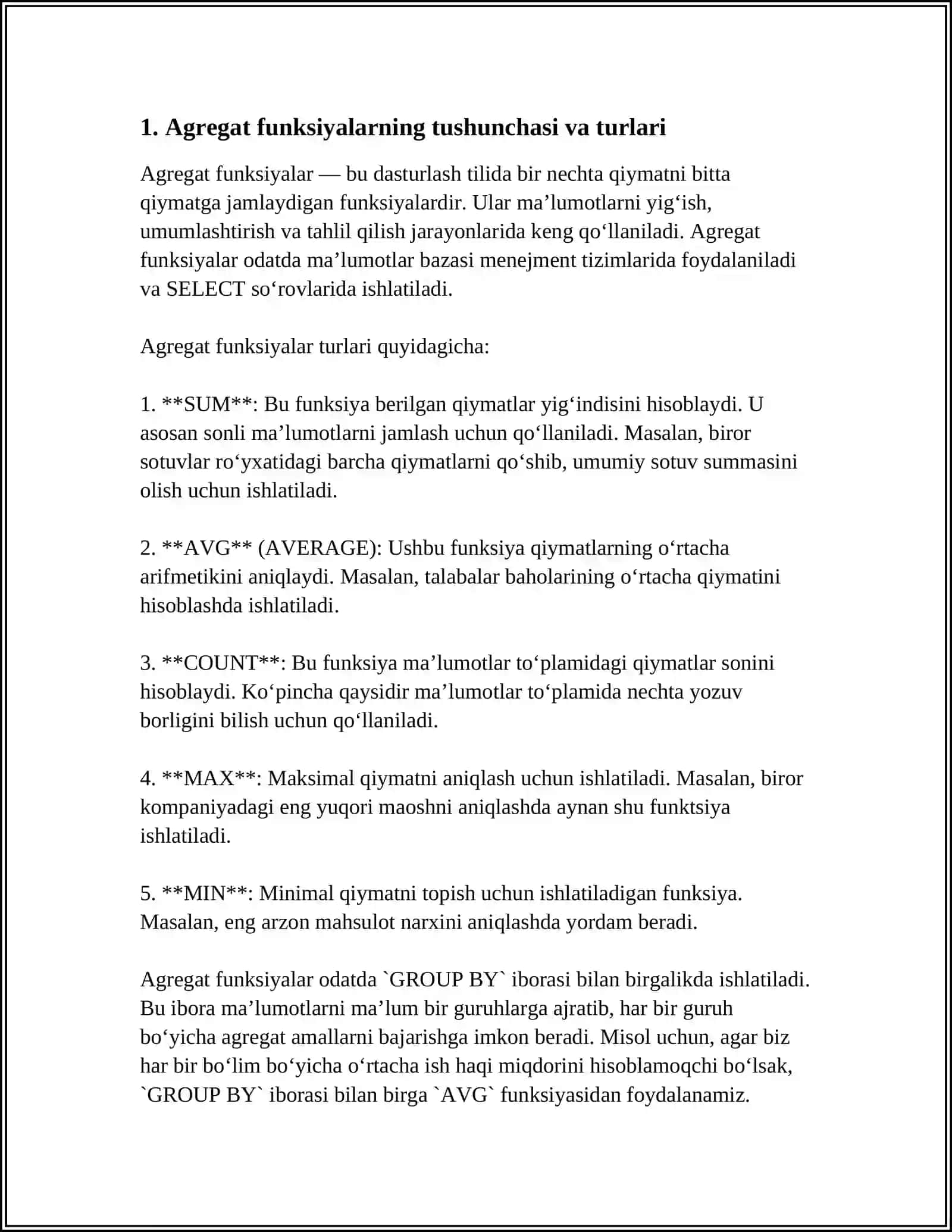 AGREGAT FUNKSIYALARDAN FOYDALANISH 3