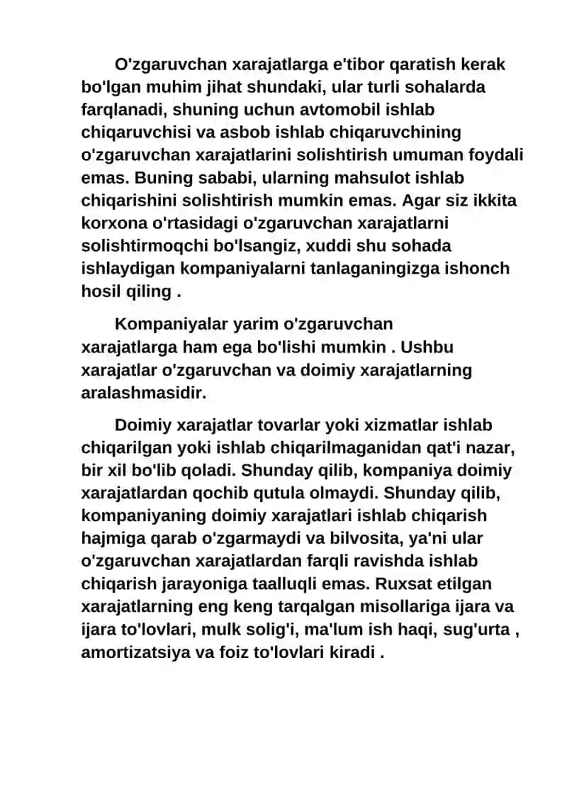 O'zgaruvchan va doimiy xarajatlar 3