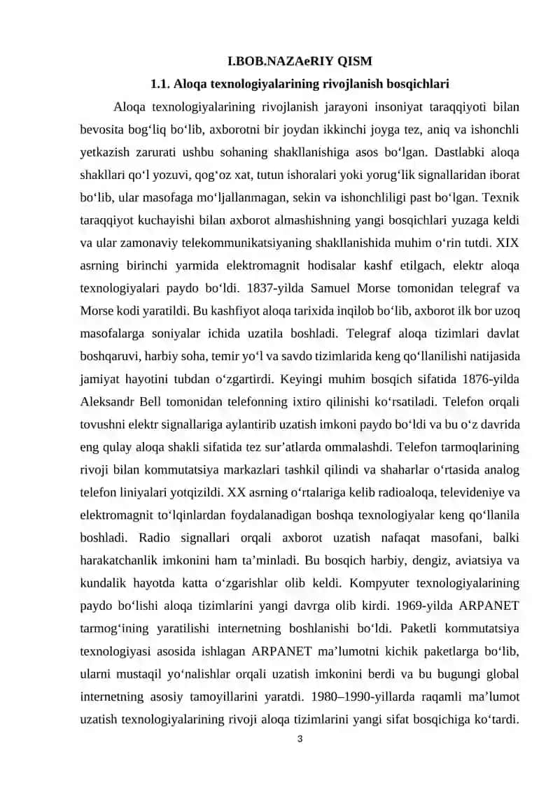 ALOQA TEXNOLOGIYALARI VA TARMOQLAR 3