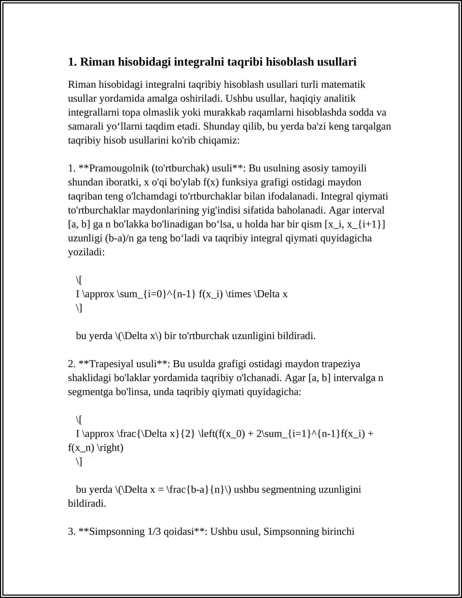 ANIQ INTEGRALNI TAQRIBIY HISOBLASH 3