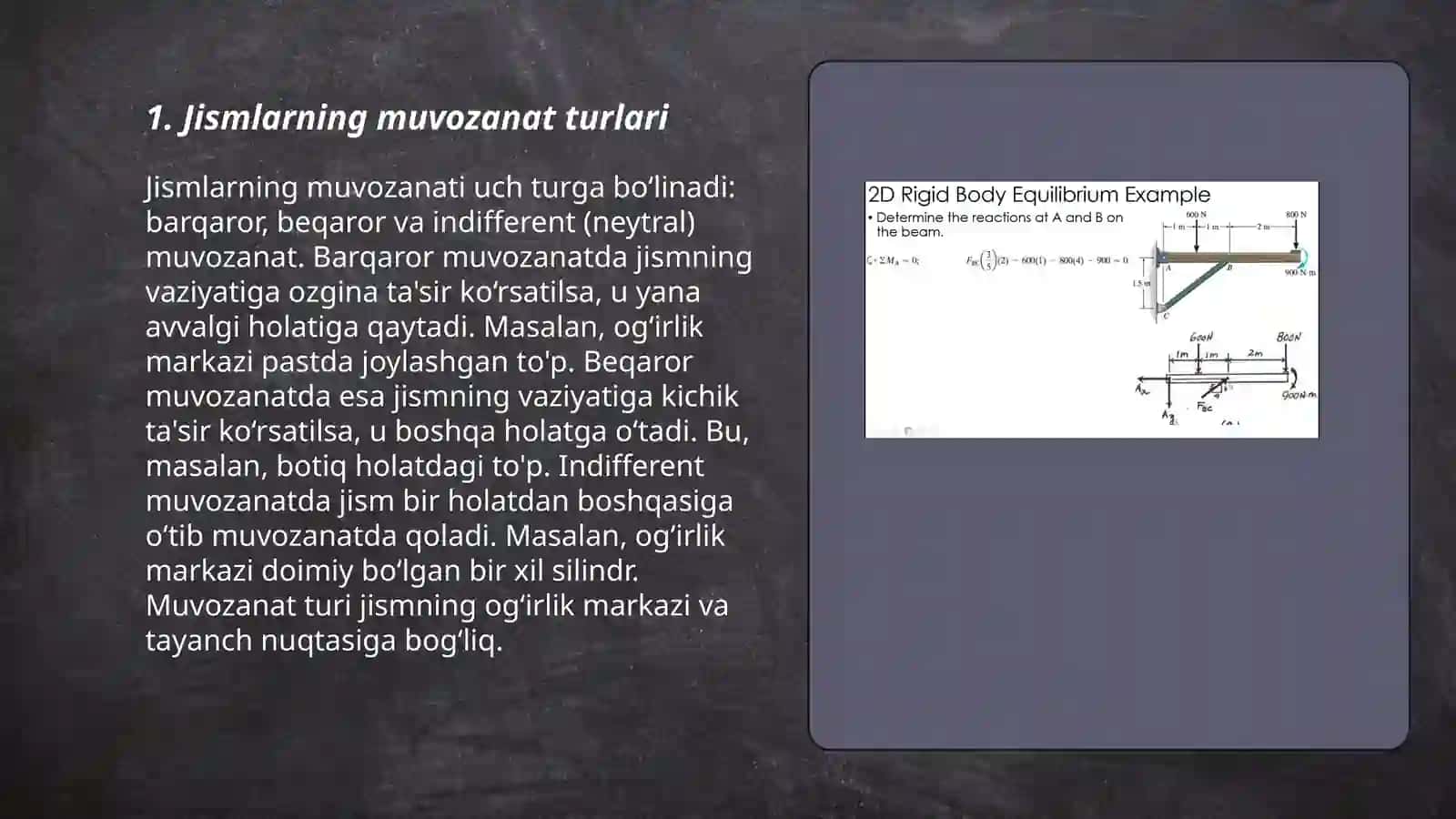 Jismlarning muvozanat shartlari 3