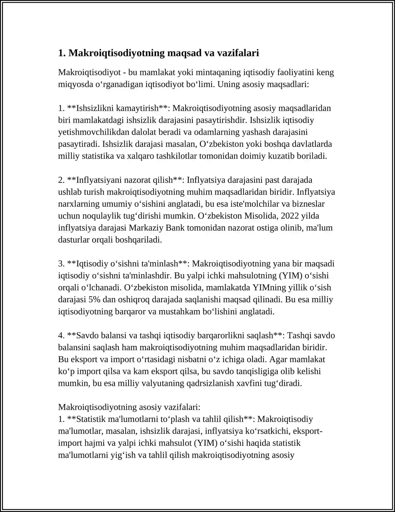 MAKROIQTISODIYOT. MAKROIQTISODIY TAHLIL VA UNING VAZIFALARI. ASOSIY MAKROIQTISODIY KO’RSATKICHLAR 3