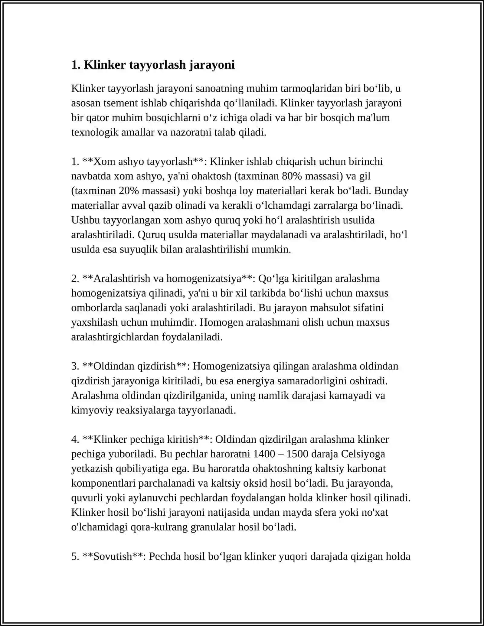 KLINKERNING TAYYORLASH TENALOGIYASI 3