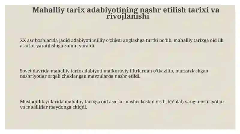Mahalliy tarix adabiyotlarining nashrqilinishi(tahlili) 3