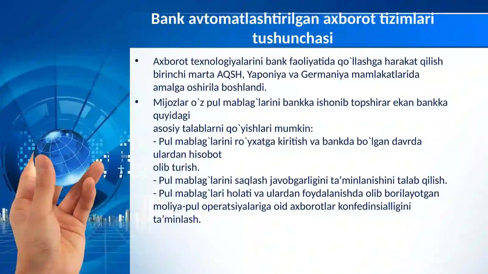 Bankavtomatlashtirilgan axborot tizimlari 3