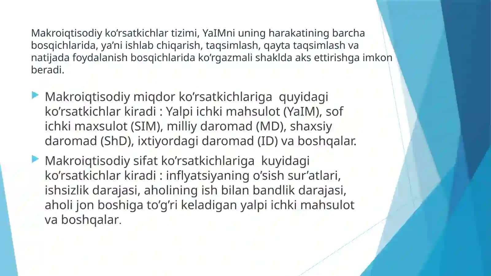 MAKROIQTISODIY KO’RSATKICHLAR Reja 3