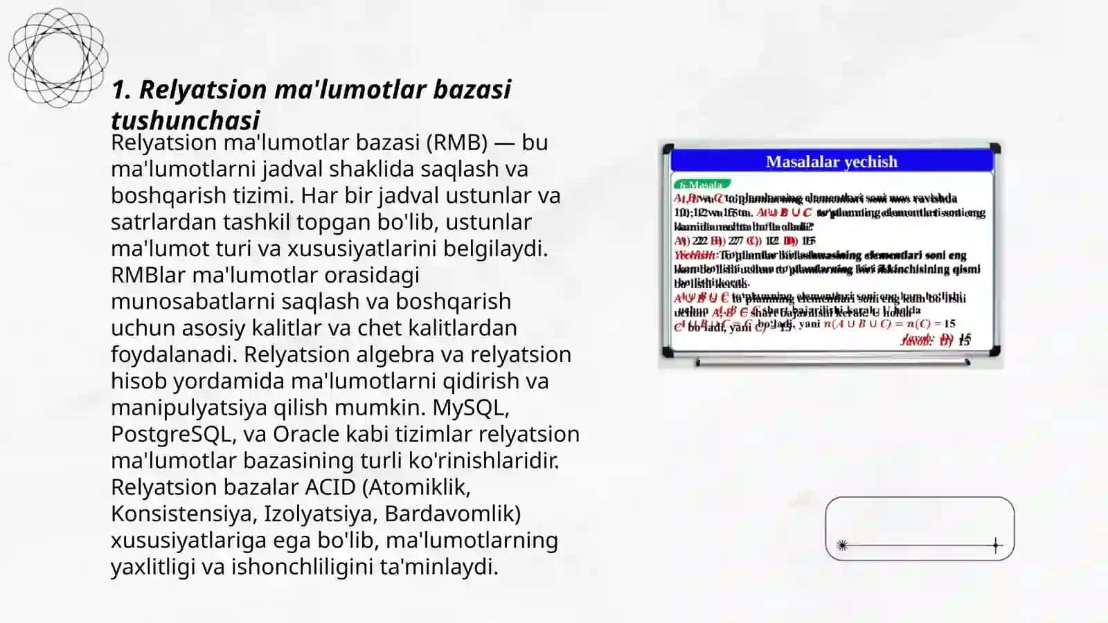 Relyatsion ma'lumotlar bazasi tushunchasi 3